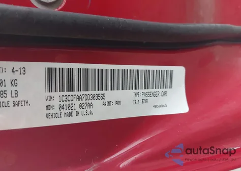 2013 Dodge Dart Se from USA, damaged, VIN 1C3CDFAA7DD303565